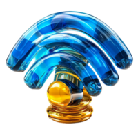 shiny blue Wi Fi symbol glowing softly, representing connectivity and technology. design features smooth curves and vibrant color palette, creating modern and clean aesthetic png