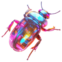 vibrant cybernetic beetle with integrated circuits and glowing elements, showcasing fusion of nature and technology. Its colorful design highlights blend of organic and digital aesthetics png