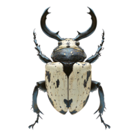 high detail 3D horned beetle with intricate textures and colors, showcasing its proud stance and unique features. This striking insect is fascinating subject for nature enthusiasts png