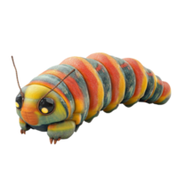 realistic 3D silk moth caterpillar with vibrant colors and soft body, showcasing intricate details and textures. This unique creature is captivating and visually striking png