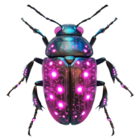cybernetic beetle with integrated circuits and glowing lights, showcasing blend of nature and technology. This vibrant insect features colorful, futuristic design png