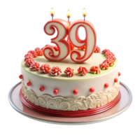 Birthday Celebration Cake and written thirty nine on the Cake is isolated on transparent background png