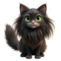 cute 3d black cat with long hair setting is isolated on transparent background png