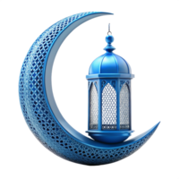 Islamic Ramadan beautiful blue lamp with moon is isolated on transparent background png