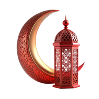 Islamic Ramadan 3d red lamp with moon is isolated on transparent background png