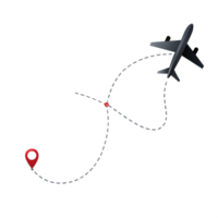 3d air plane travel path is isolated on transparent background png