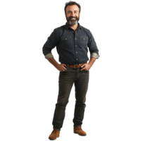 A man with a beard and a beard standing in front of a Transparent background png