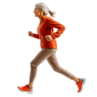 An older woman is running on a Transparent background png