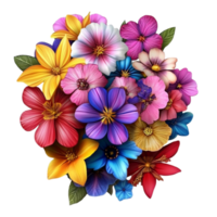 A bouquet of colorful flowers is shown on a Transparent background png