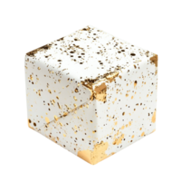 A white and gold cube with a speckled surface png