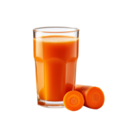 Glass of carrot juice with slice on transparent background png