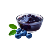 Glass bowl of fresh blueberry jam on transparent background png