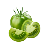 Green tomato with slices on transparent background png
