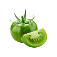 Green tomato vegetable with slice on transparent background png