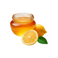 Honey glass jar with lemon slice on transparent background png