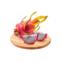 Dragon fruit with slice and chopping board on transparent background png