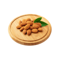 Peeled almond nut with chopping board on transparent background png