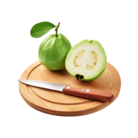 Fresh Guava fruit and slice with chopping board on transparent background png