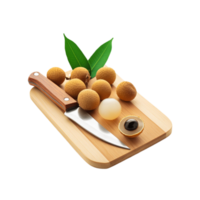 Longan fruit with chopping board and knife on transparent background png