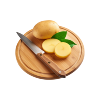 Whole Potato and slice with wooden chopping board on transparent background png