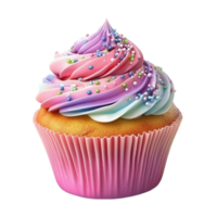Fancy Cupcake with Pink and Blue Swirled Frosting on Transparent Background png