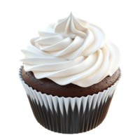Chocolate Cupcake with White Frosting on Transparent Background png
