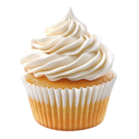 Vanilla Cupcake with Smooth Swirl Frosting on Transparent Background png