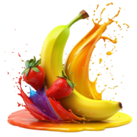 Colorful Fruit Splash with Bananas on Transparent Background png
