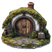 Rustic Hobbit House with Moss Roof on Transparent Background png