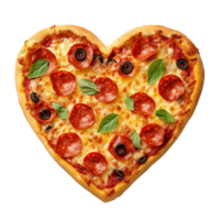 Heart-Shaped Pizza with Pepperoni and Basil on Transparent Background png