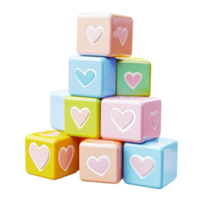 Stacked Pastel Heart Blocks on Transparent Background png