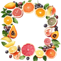 Round Frame of Citrus Fruits on Transparent Background png