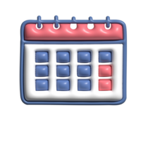3D Glossy Calendar Icon with Blue and Red Date Blocks png