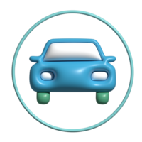 3D Glossy Car Icon with Blue Body and Circular Outline png