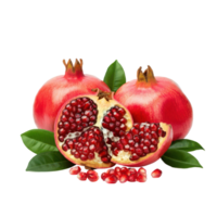 Vibrant Half Slice of Two Ripe Pomegranates with Leaf for Healthy Vitamin C Snack png