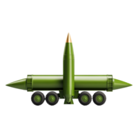 Green Military Missile Launcher with Three Wheels and Sharp Tip png
