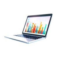 Modern Laptop Displaying Colorful Data Visualization and Analytics png