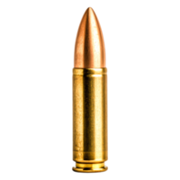 closeup View of a Single Bullet with Copper Tip and Brass Casing png