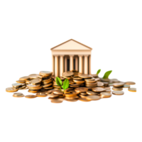Growth of Wealth Concept with Coins and a Bank Building Model png