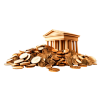 Pile of Coins with a Classical Building Representing Wealth and Prosperity png