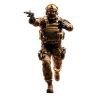 Armed Soldier in Tactical Gear Running with Pistol in Action Pose png