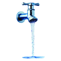 Glimmering Faucet with Flowing Water and Reflective Surface png