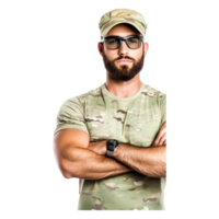 Confident Soldier in Military Uniform with Sunglasses and Cap png