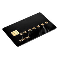 Glossy Black Credit Card with Metallic Chip on Textured Surface png