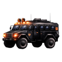 Black Armored Vehicle with Flashing Lights and Rescue Features png
