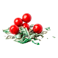 Red Balls on Crumpled Dollar Bills Symbolizing Financial Failure png