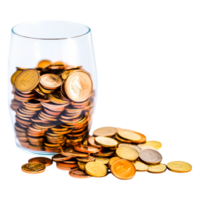 closeup View of Piled Coins in Glass with Some Spilling Out png