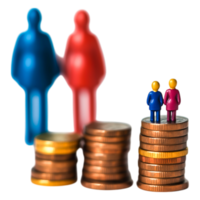 Colorful Figurines Overlapping Coins Representing Financial Concepts png