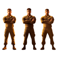 Three Confident Soldiers Standing with Arms Crossed in Uniform png
