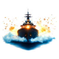 Explosive Maritime Action with Powerful Ship and Fiery Waves png